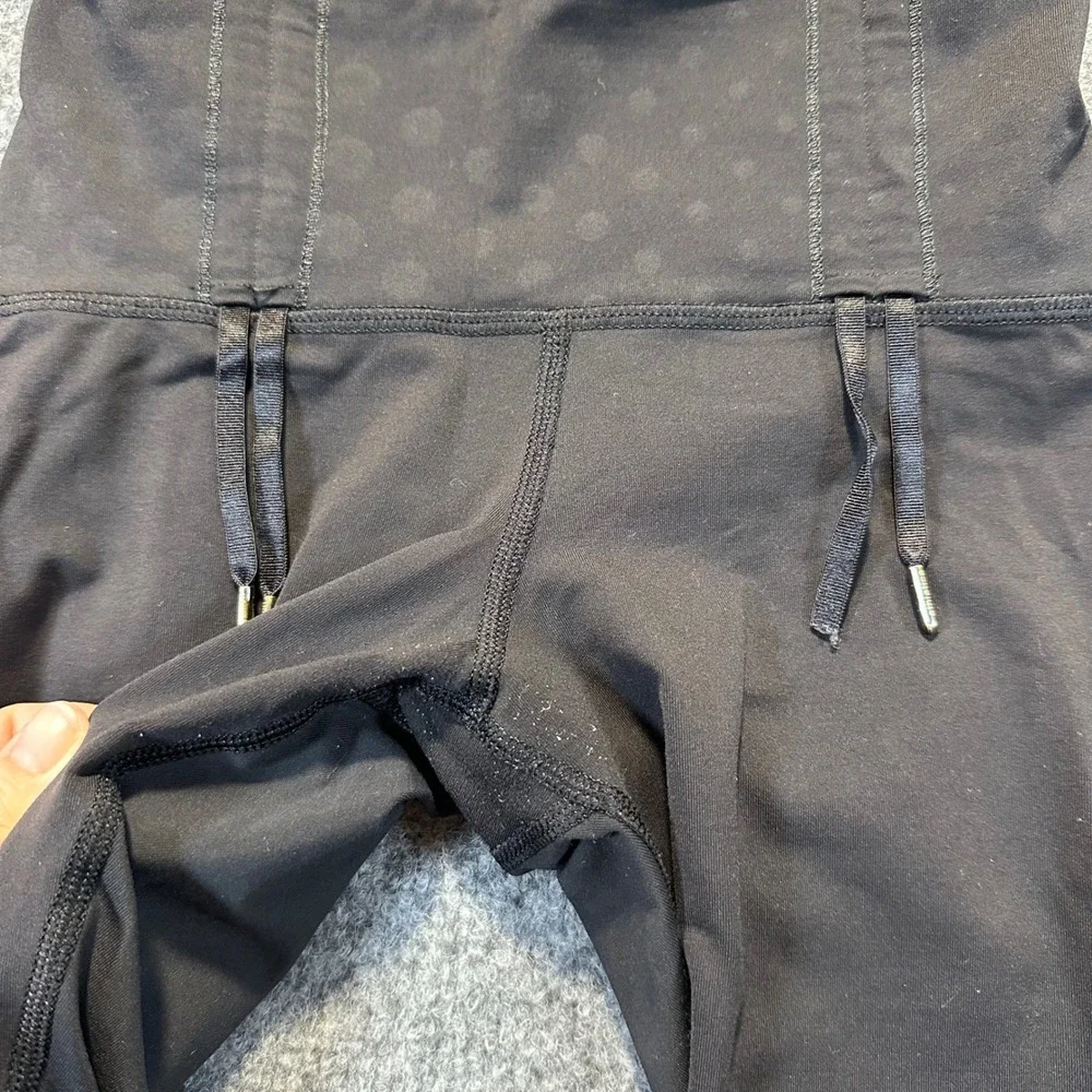 Lululemon Crop Leggings Womens 2 Black Polka Dot Ruched Corset Yoga Athleisure